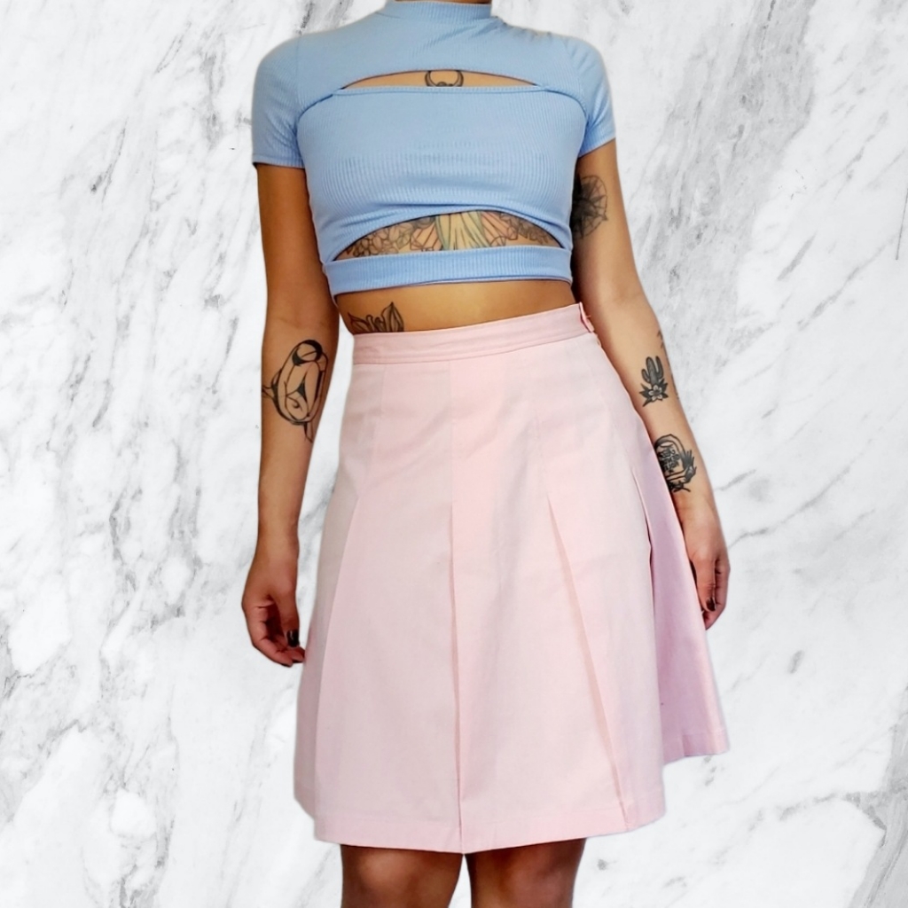 Pink Denim Pleated Skirt Size 10p